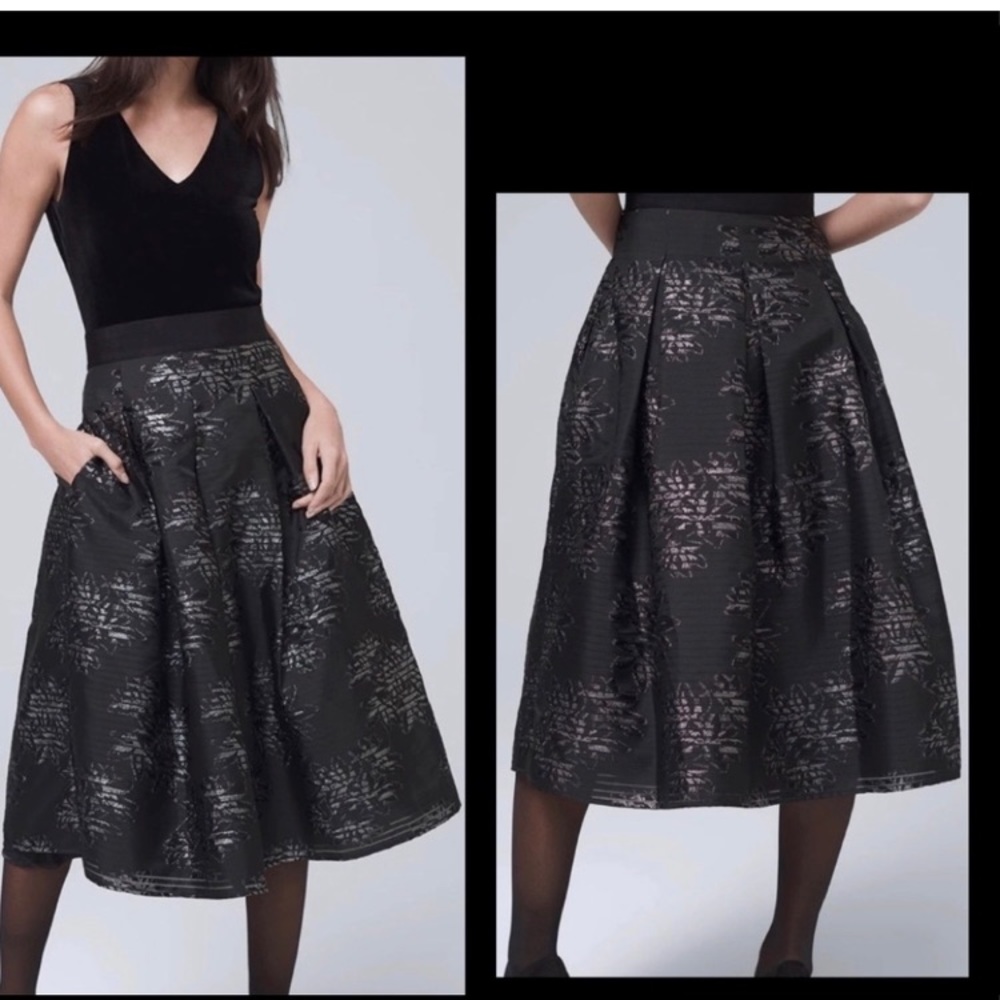 NWOT White House Black Market Metallic Shadow Stripe Full Skirt